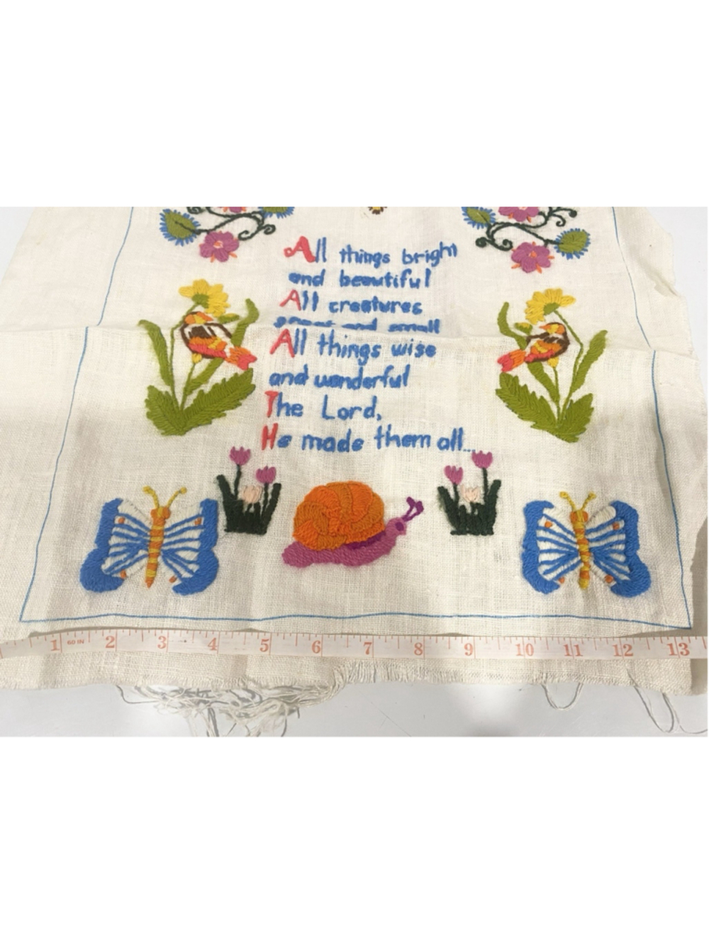 Vintage Hand Embroidered All Things Bright and Beautiful Christian Needlework - Picture 8 of 8